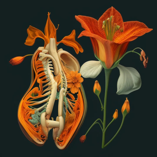 "Anatomical Lilies" explores Kurt Cobain’s artistic vision through AI-generated imagery, merging human anatomy with floral elements. These surreal compositions reflect themes of fragility, transformation, and decay, capturing the raw emotional intensity found in Cobain’s work.