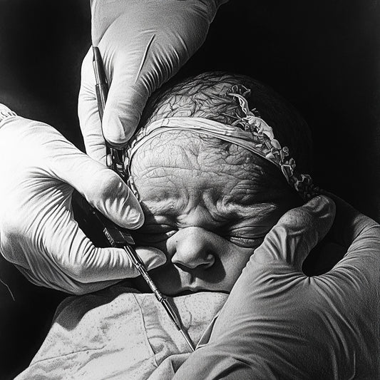 A striking series of black-and-white illustrations exploring the raw and fragile essence of birth. These images capture the tension between life’s beginning and the clinical precision of intervention, depicting newborns in moments of vulnerability, surgical tools, and the delicate touch of gloved hands. The series evokes both the wonder and the eerie fragility of existence.