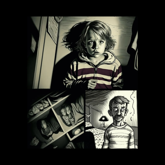 AI-generated series exploring Kurt Cobain's childhood through surreal, nostalgic, and eerie imagery inspired by his art. These images reinterpret his early years, blending innocence with themes of isolation, creativity, and angst. Each scene reflects Cobain's complex emotional world, merging reality with dreamlike distortion.