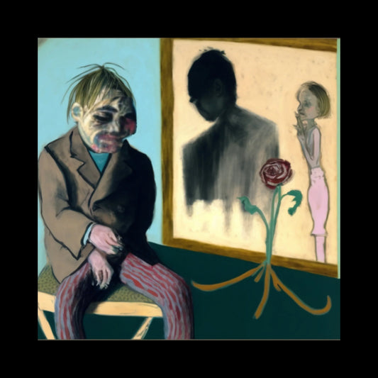AI-generated series exploring Kurt Cobain's childhood through surreal, nostalgic, and eerie imagery inspired by his art. These images reinterpret his early years, blending innocence with themes of isolation, creativity, and angst. Each scene reflects Cobain's complex emotional world, merging reality with dreamlike distortion.