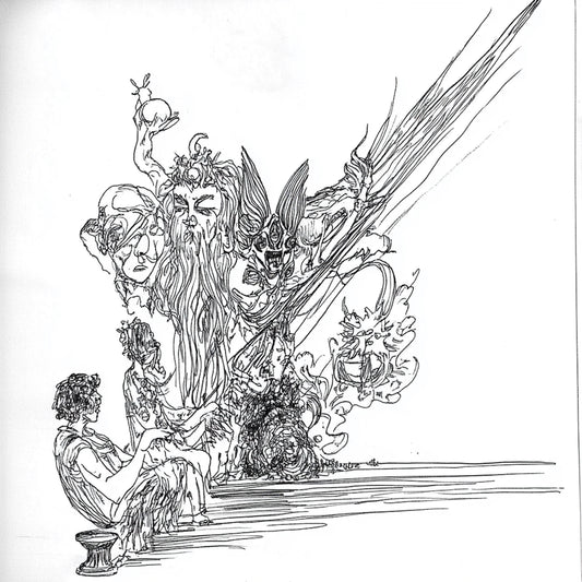 AI-generated artworks inspired by Austin Osman Spare, depicting demonic entities, chaos magick, and subconscious manifestations. The 'Demons' series reinterprets Spare’s automatic drawing, capturing grotesque figures emerging from the unconscious. These images evoke spirits, infernal beings, and apparitions, rendered in intricate line work. Each piece explores a liminal space where nightmare and reality merge in perpetual transformation.