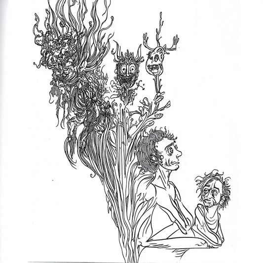 AI-generated artworks inspired by Austin Osman Spare, depicting demonic entities, chaos magick, and subconscious manifestations. The 'Demons' series reinterprets Spare’s automatic drawing, capturing grotesque figures emerging from the unconscious. These images evoke spirits, infernal beings, and apparitions, rendered in intricate line work. Each piece explores a liminal space where nightmare and reality merge in perpetual transformation.