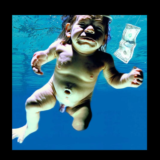 This AI-generated series explores Kurt Cobain’s art, reinterpreting Nirvana’s imagery through a surreal lens. Themes of sacrifice, innocence, and commodification emerge—blending religious symbolism, raw vulnerability, and cultural critique. These haunting visuals pay tribute to Cobain’s visual and lyrical legacy, embodying the raw emotion and societal alienation reflected in his music.