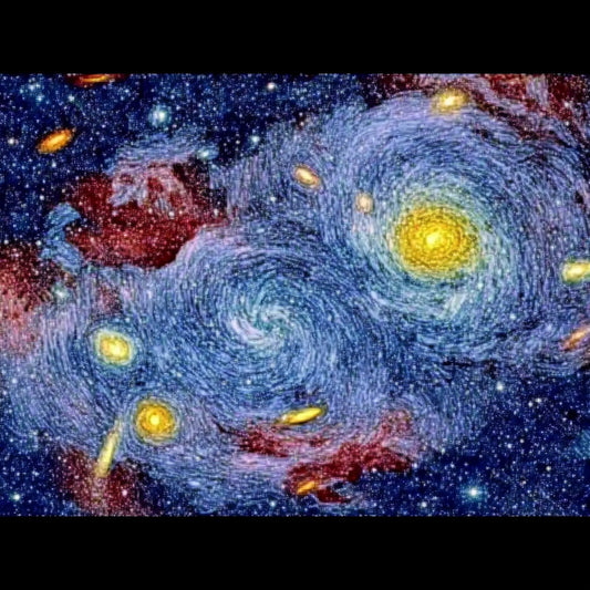 A swirling cosmic dreamscape inspired by Van Gogh's signature brushstrokes. This series blends celestial wonders with the artist's signature impasto style, featuring luminous galaxies, spiraling nebulae, and vibrant starlit skies. Deep blues and golden yellows create a mesmerizing interplay of movement and texture, evoking the grandeur of the universe through the expressive turbulence of Van Gogh's Starry Night.