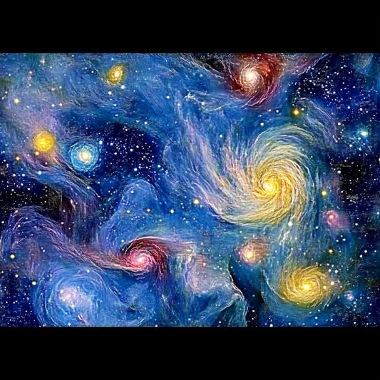 A swirling cosmic dreamscape inspired by Van Gogh's signature brushstrokes. This series blends celestial wonders with the artist's signature impasto style, featuring luminous galaxies, spiraling nebulae, and vibrant starlit skies. Deep blues and golden yellows create a mesmerizing interplay of movement and texture, evoking the grandeur of the universe through the expressive turbulence of Van Gogh's Starry Night.