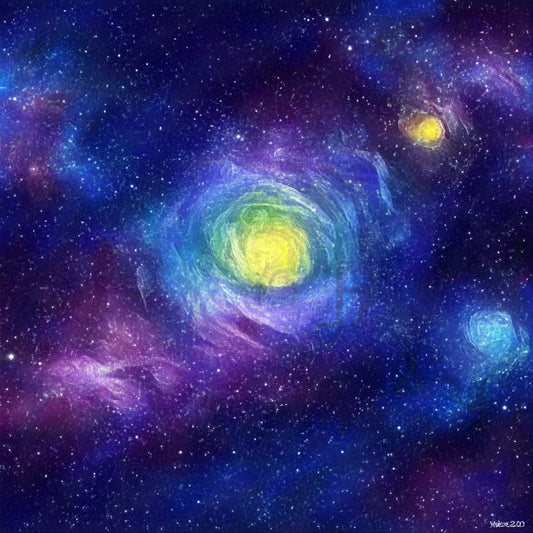 A swirling cosmic dreamscape inspired by Van Gogh's signature brushstrokes. This series blends celestial wonders with the artist's signature impasto style, featuring luminous galaxies, spiraling nebulae, and vibrant starlit skies. Deep blues and golden yellows create a mesmerizing interplay of movement and texture, evoking the grandeur of the universe through the expressive turbulence of Van Gogh's Starry Night.