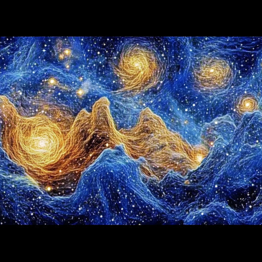 A swirling cosmic dreamscape inspired by Van Gogh's signature brushstrokes. This series blends celestial wonders with the artist's signature impasto style, featuring luminous galaxies, spiraling nebulae, and vibrant starlit skies. Deep blues and golden yellows create a mesmerizing interplay of movement and texture, evoking the grandeur of the universe through the expressive turbulence of Van Gogh's Starry Night.