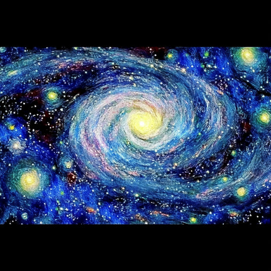 A swirling cosmic dreamscape inspired by Van Gogh's signature brushstrokes. This series blends celestial wonders with the artist's signature impasto style, featuring luminous galaxies, spiraling nebulae, and vibrant starlit skies. Deep blues and golden yellows create a mesmerizing interplay of movement and texture, evoking the grandeur of the universe through the expressive turbulence of Van Gogh's Starry Night.