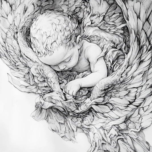 A striking series of black-and-white illustrations exploring the raw and fragile essence of birth. These images capture the tension between life’s beginning and the clinical precision of intervention, depicting newborns in moments of vulnerability, surgical tools, and the delicate touch of gloved hands. The series evokes both the wonder and the eerie fragility of existence.
