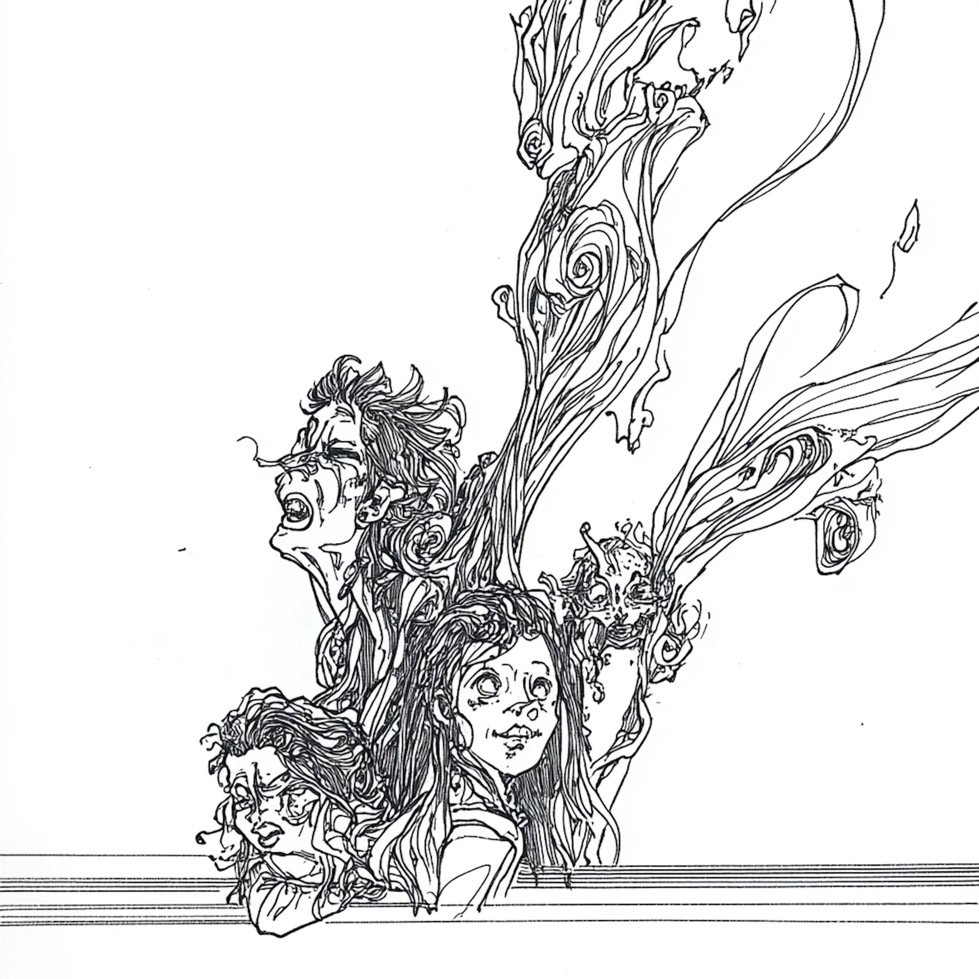 AI-generated artworks inspired by Austin Osman Spare, depicting demonic entities, chaos magick, and subconscious manifestations. The 'Demons' series reinterprets Spare’s automatic drawing, capturing grotesque figures emerging from the unconscious. These images evoke spirits, infernal beings, and apparitions, rendered in intricate line work. Each piece explores a liminal space where nightmare and reality merge in perpetual transformation.